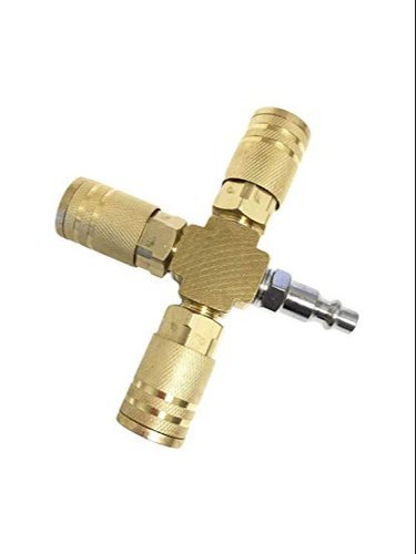 3 Way Couplers - Solid Brass 4-Way Cross Connection, Aluminum Male Quick Connector, 1/4" NPT Inlet & Outlets, Non-Tangle Air Hose Design