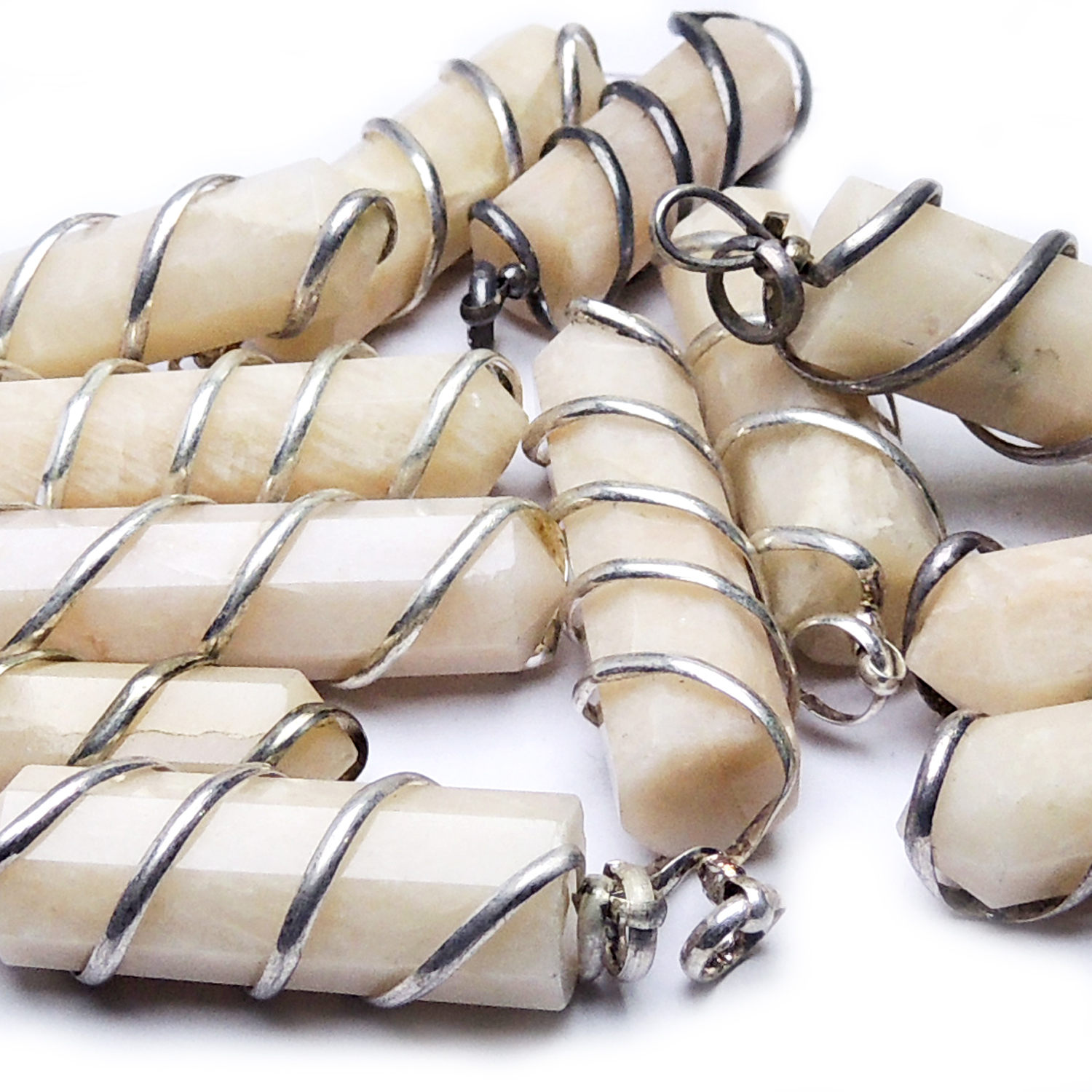 Natural Stone Peach Moon Stone Wrapped Healing Point Pendant