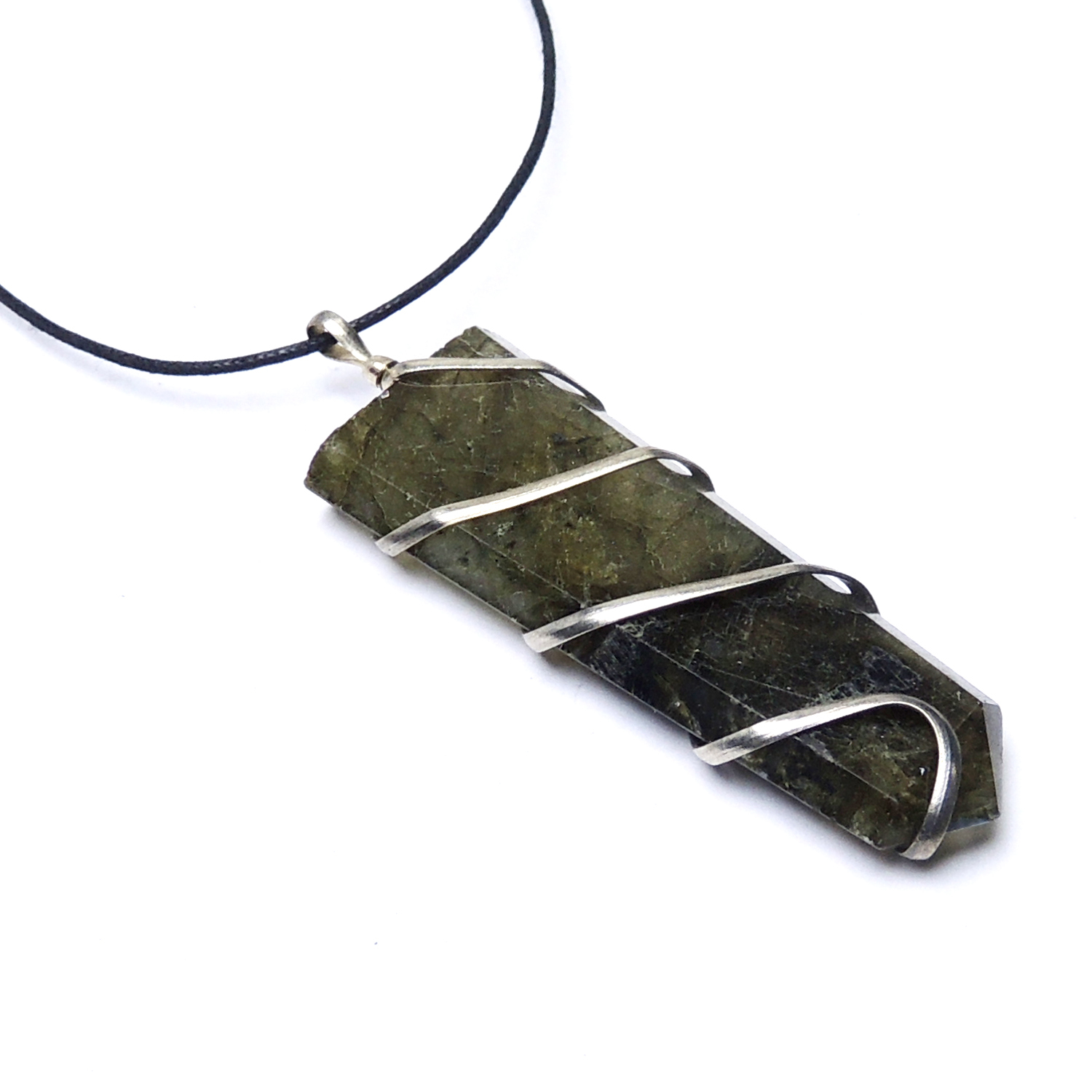 Natural Stone Labradorite Gemstone Flat Wrapped Pendant Gender: Men