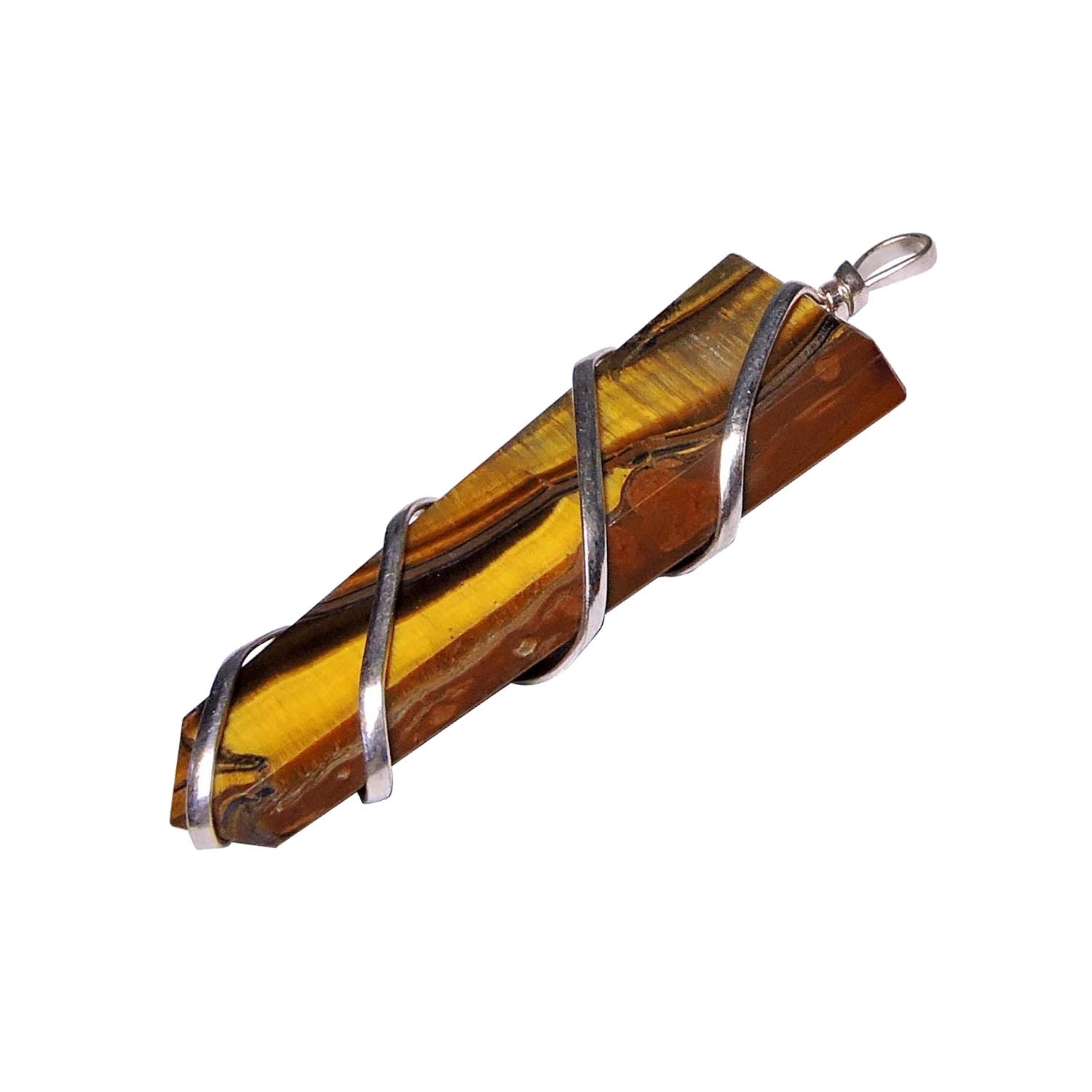 Natural Stone Tiger Eye Wrapped Flat Point Pendant Gender: Children