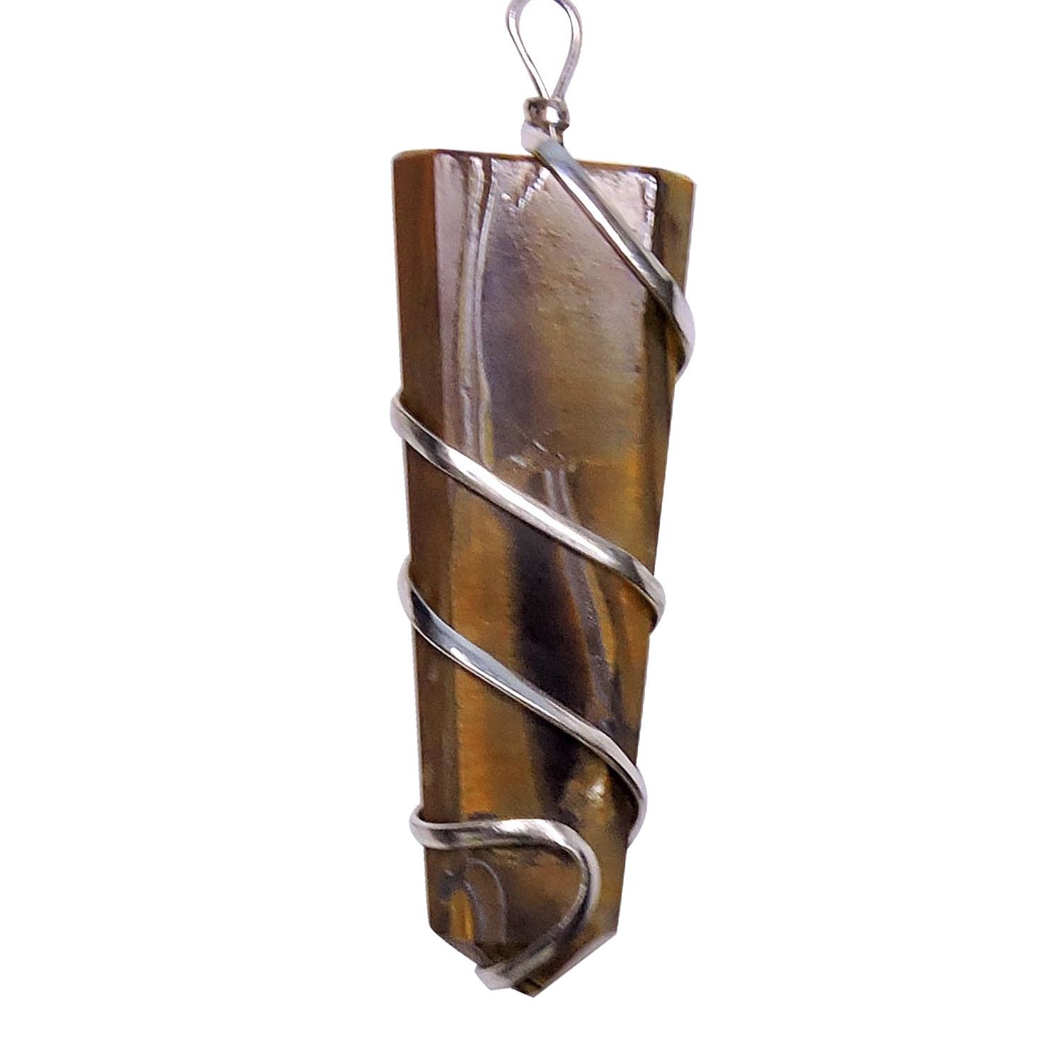 Natural Stone Tiger Eye Wrapped Flat Point Pendant Gender: Children