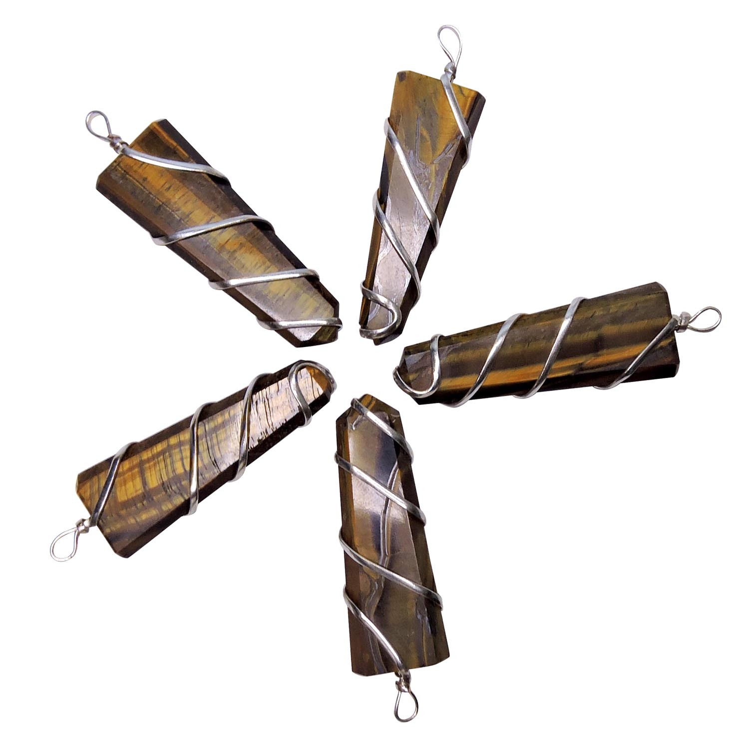 Natural Stone Tiger Eye Wrapped Flat Point Pendant Gender: Children