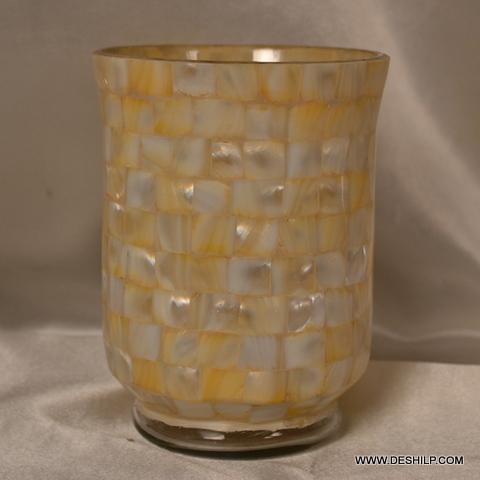 Antique Imitation Mother Of Pearls Glass Candle Holder