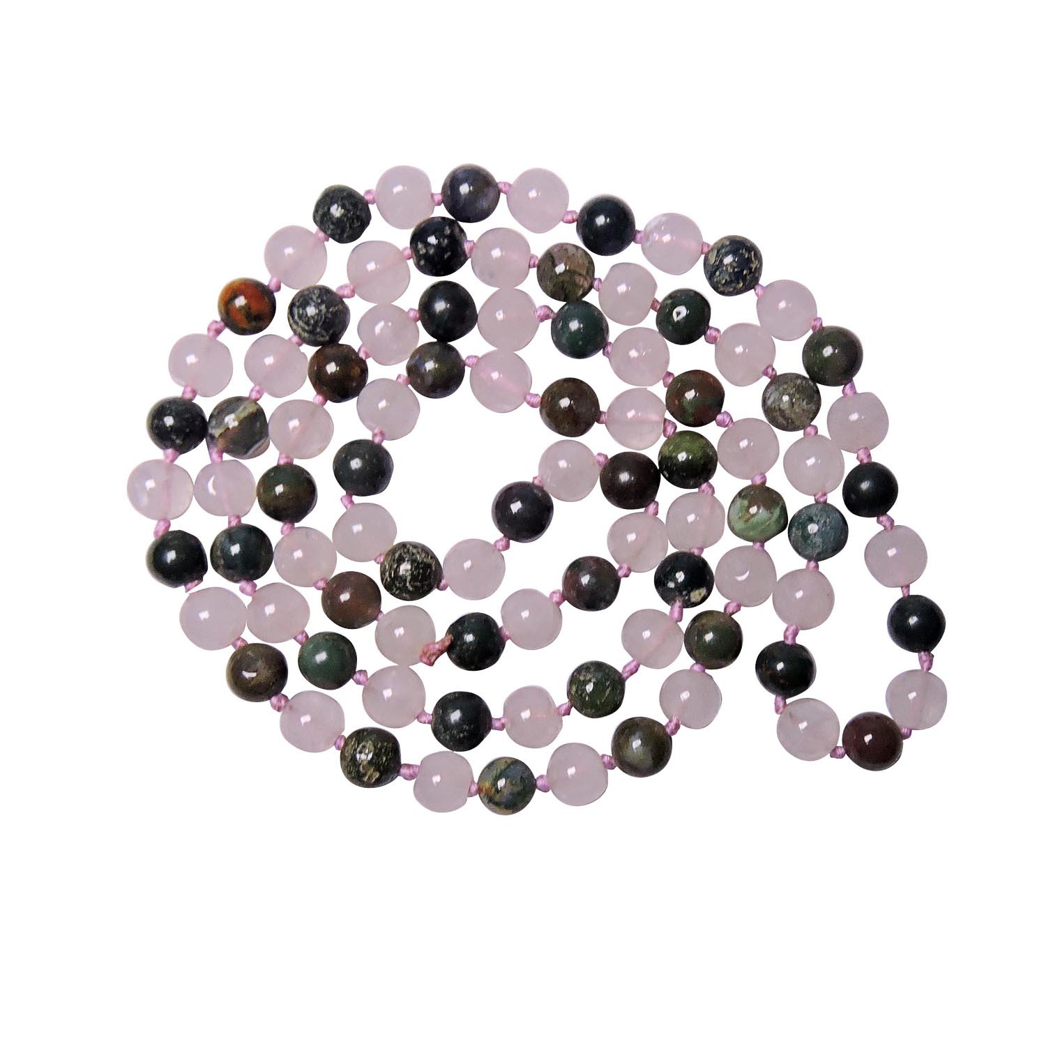 Natural Stone Rose Quartz And Bloodstone Semi-precious Stone Necklace For Positivity Size: 38 Cm.