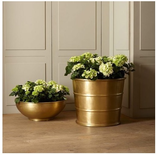 Antique Large Vintage Brass Planters Vases A Pair