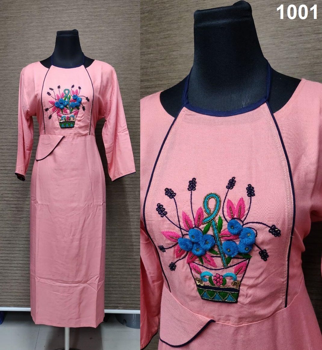 Rayon Handwork Kurti - Straight Fit | Available In Sizes S, M, L, Xl, Elegant Handwork Design