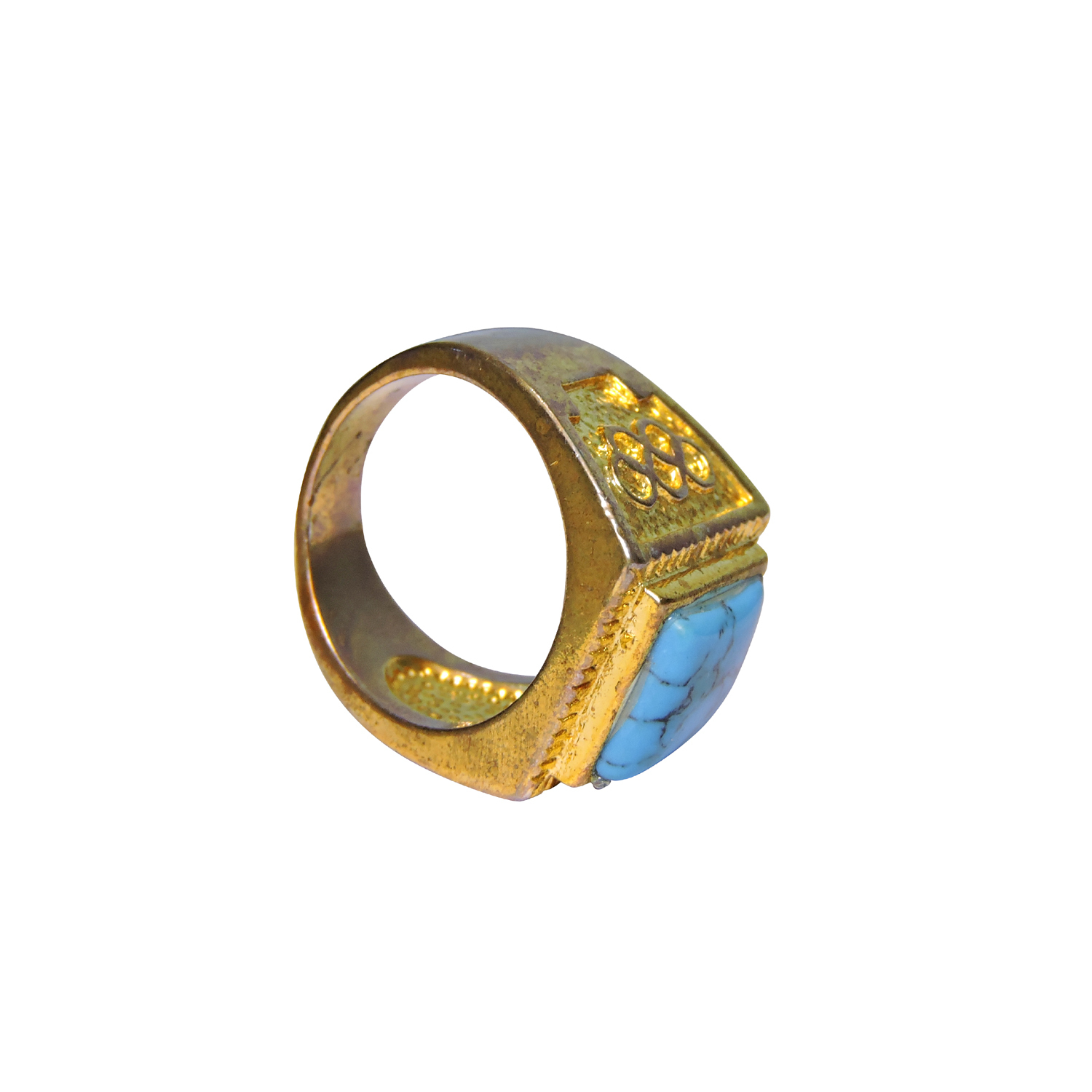 Natural Stone Turquoise (Firoza) Ring For Men Gold Plated Rectangular Shape Gender: Unisex