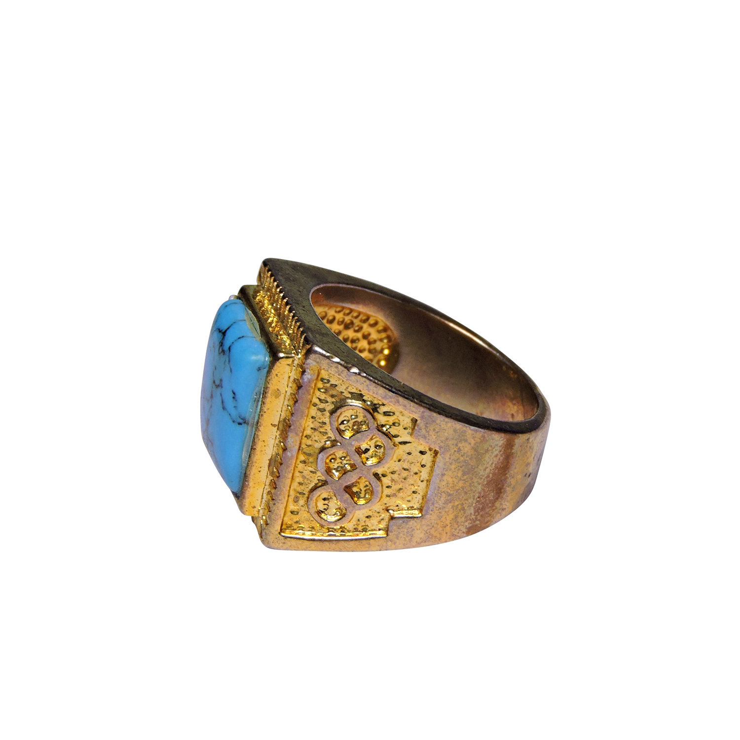 Natural Stone Turquoise (Firoza) Ring For Men Gold Plated Rectangular Shape Gender: Unisex