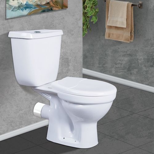Ceramic Water Closet - Round, 32x14 Inches, Glossy White Finish | Dual Flushing System, Smooth Hydraulic Seat Cover, Elegant And Durable Design