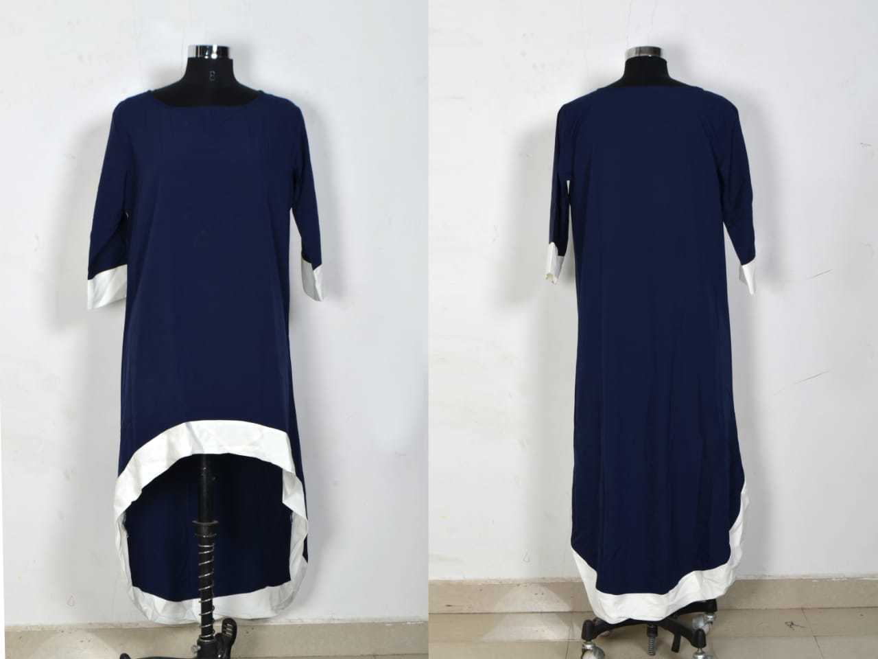 New Stylish Dresses - Crepe Fabric, Length: Front-28 & Back-48 Inch, Sizes: S-xxl, Color: Blue, Short Sleeves, All Season, Plain Dyed, Washable