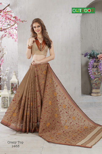 Brown Net Embroidery Saree