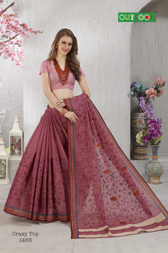 Brown Designer Net Saree