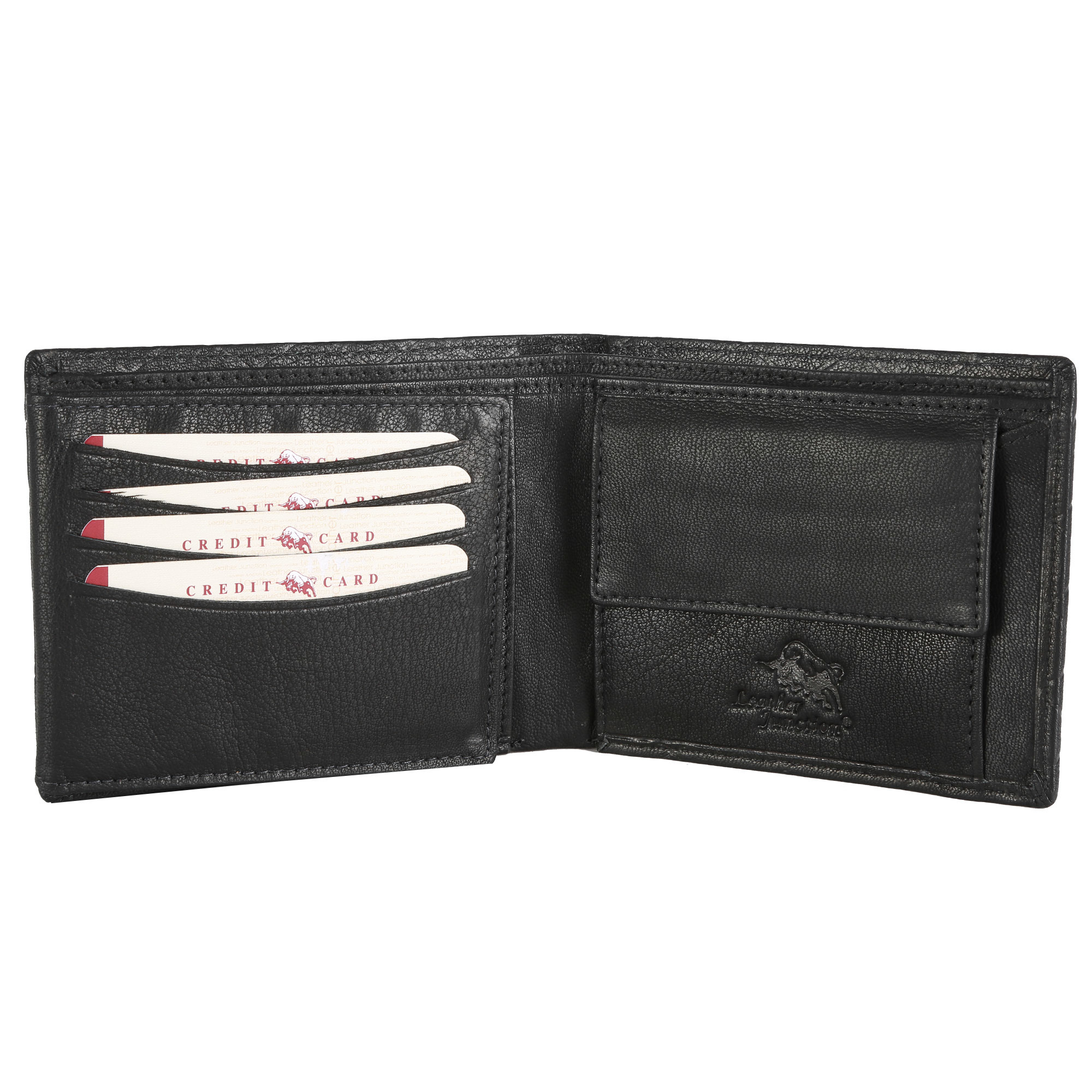 Black Men's Textured Leather Wallet - Goat Nappa Leather, 24x9x2 Cm , Bi-fold Design With Multiple Slots And Suede Lining