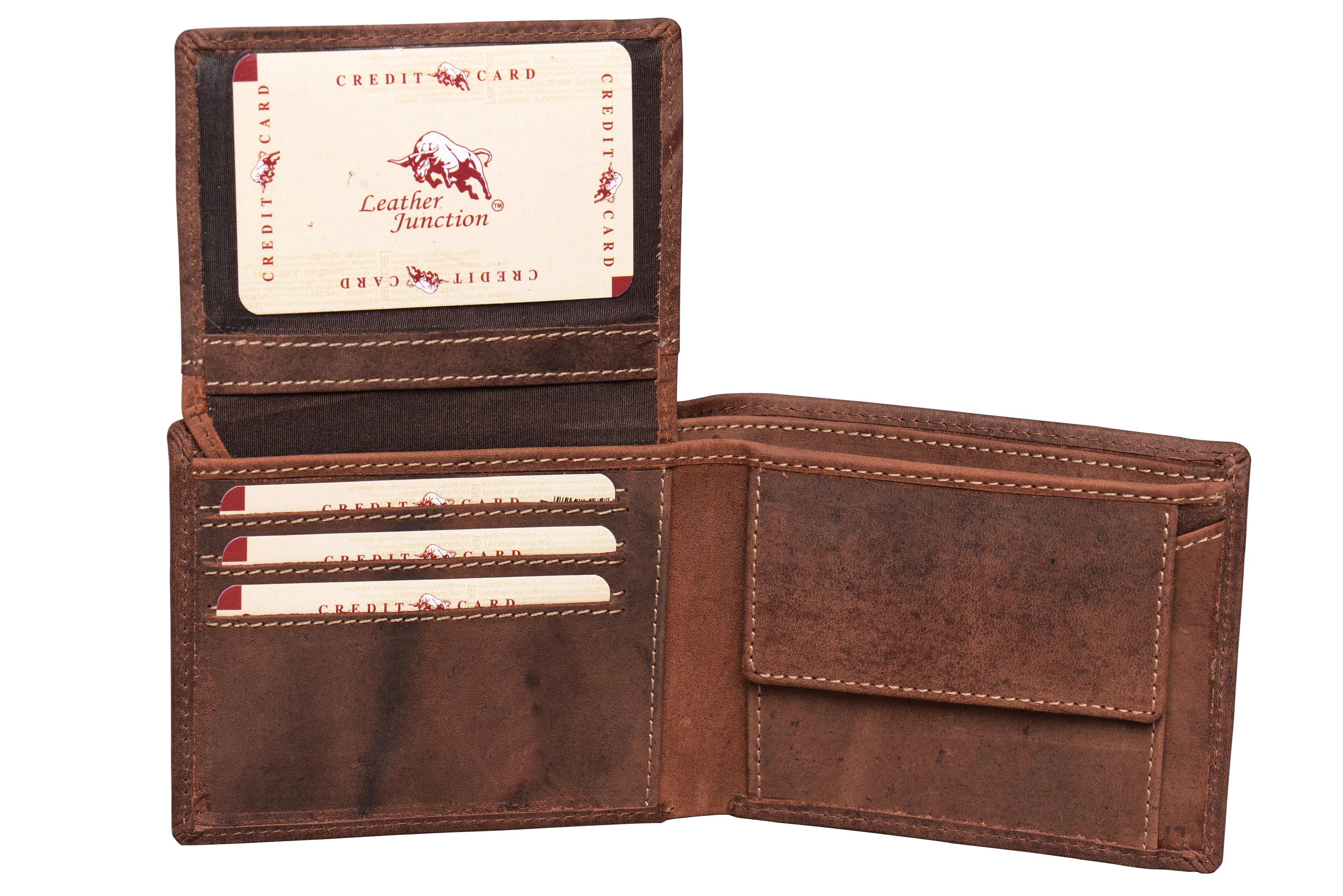 Bifold Leather Wallet - Hunter Leather, 24x9x3 Cm, Brown Color, Bi-fold Design, Suede Lining, Stylish & Durable Gifting Option
