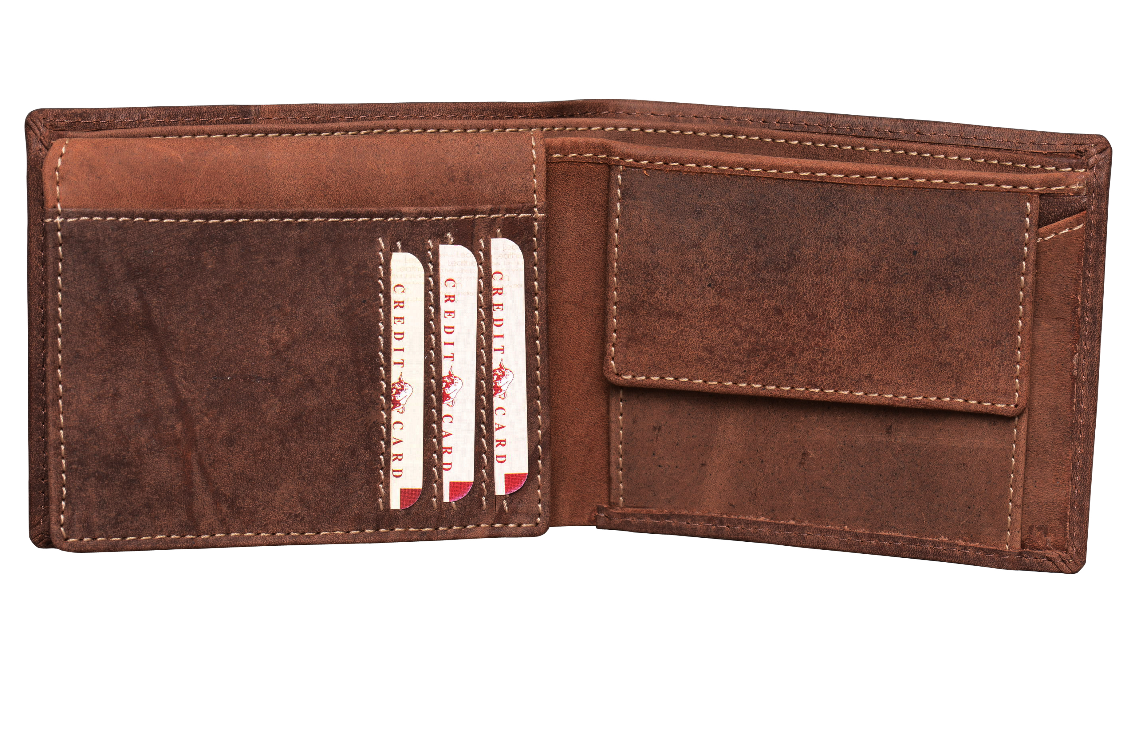 Bifold Leather Wallet - Hunter Leather, 24x9x3 Cm, Brown Color, Bi-fold Design, Suede Lining, Stylish & Durable Gifting Option