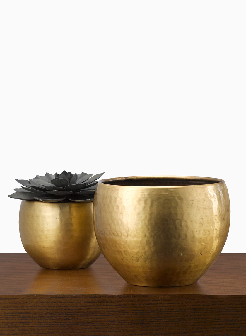 Citta Gava Planter Set Of 2 Brass Dimensions: 12a 11/19x16cmh Centimeter (Cm)