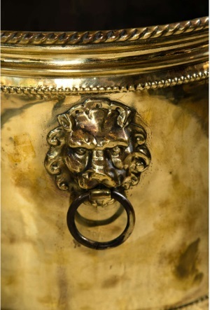 Large Brass Planter - Coat Of Arms Design Elegant Gold Finish For Home And Balcony Decoration