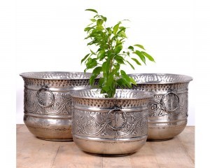 Silver Plain Classic Nickel Planter Set Of 3