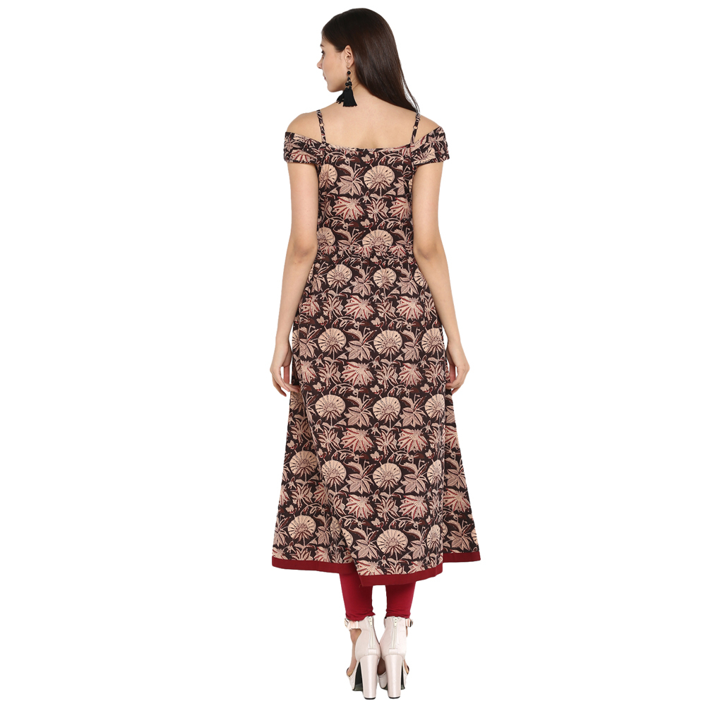 Printed Fancy Kurti - Cotton, Length: 48 Inch, Bust Size: 36 To 44 Inch, Multicolor, Off Shoulder Pattern, Trendy Floral Print, Sizes: S-xxl