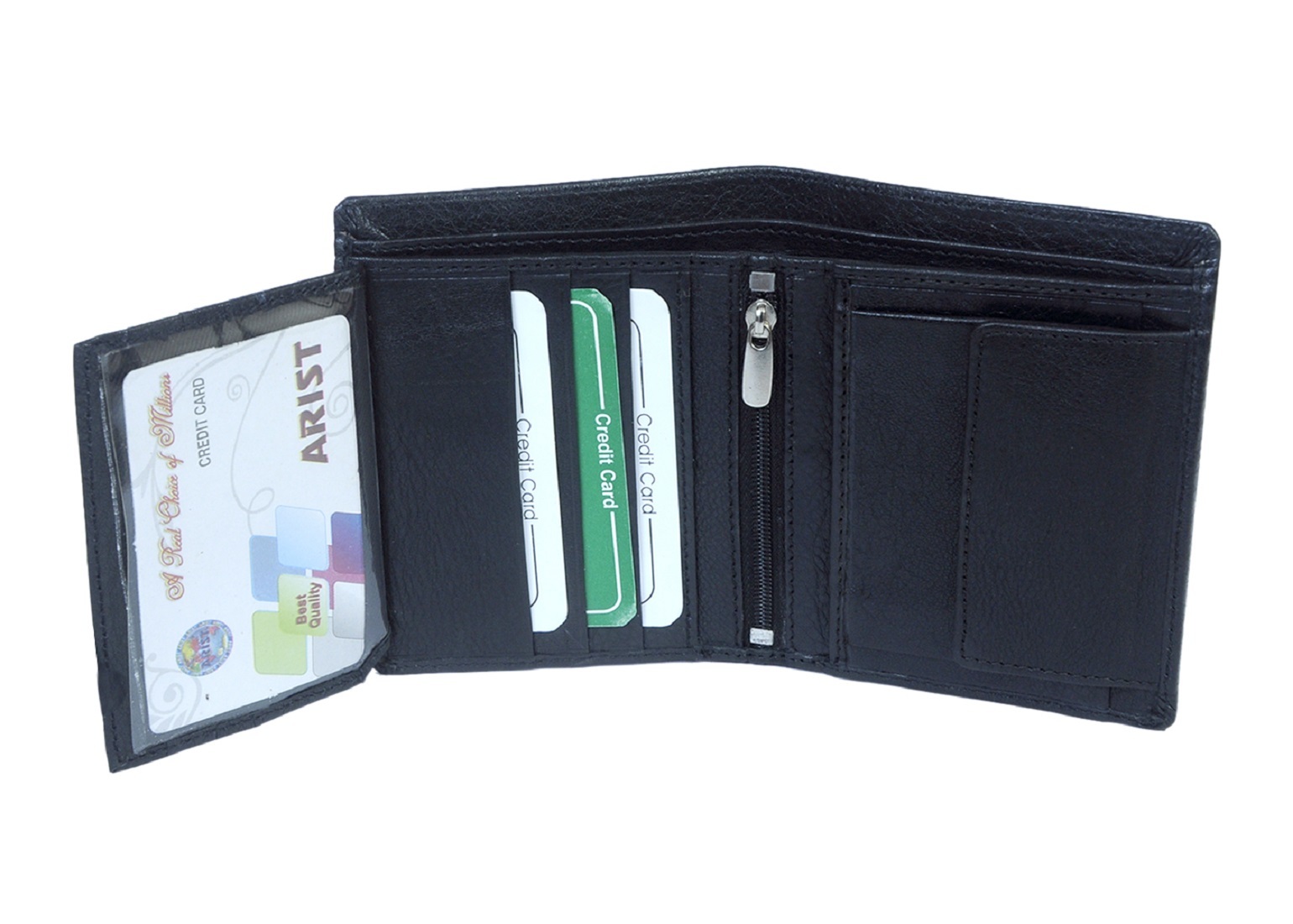 Notecase Black Leather Wallet With Zip
