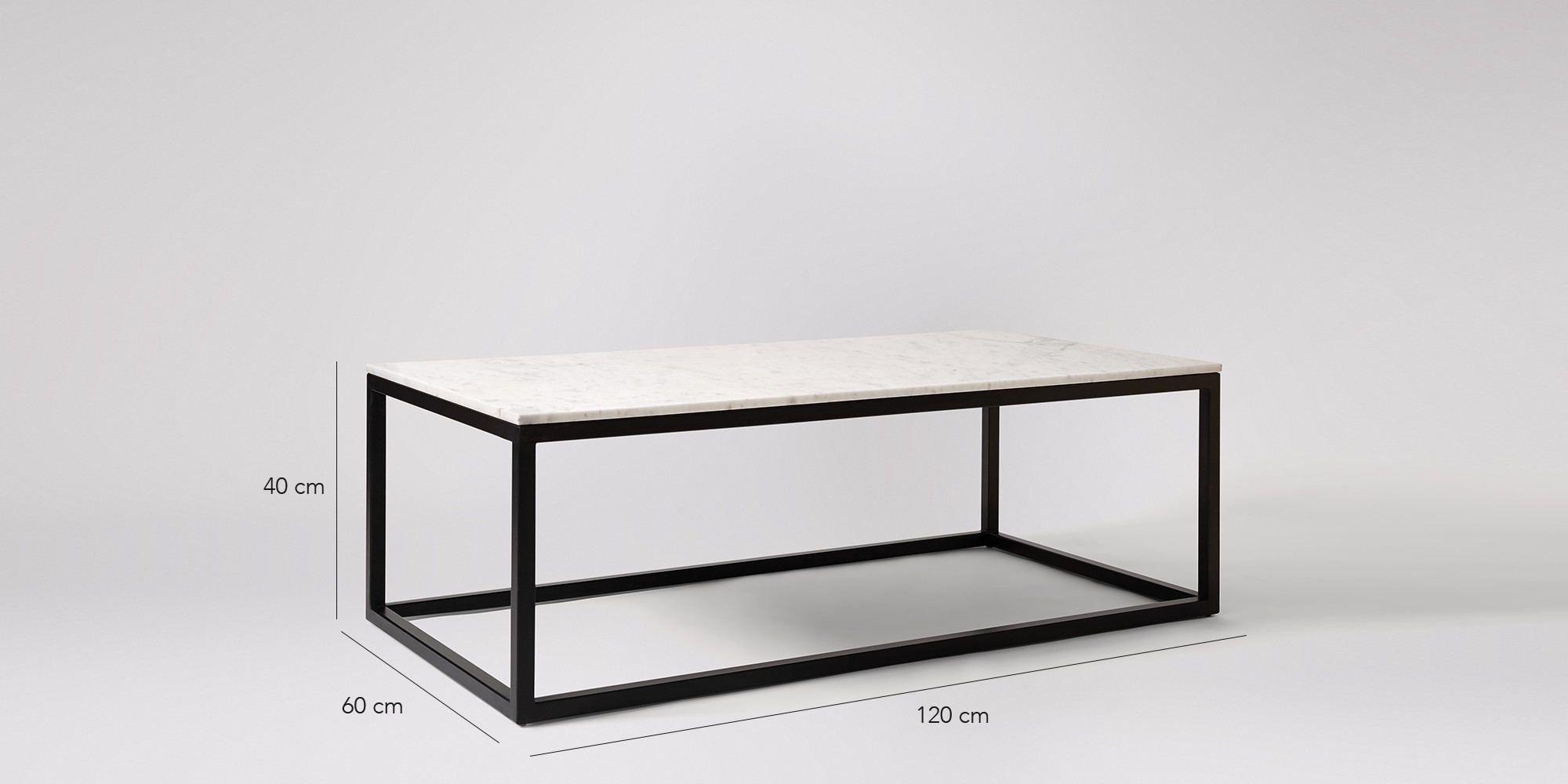Marble Top Coffee Table - Polished Finish, Iron And Marble Materials, Cuboid Shape