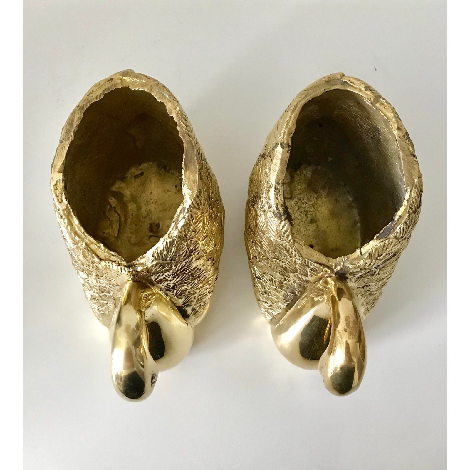 Gold Vintage Solid Brass Swan Planters A Pair