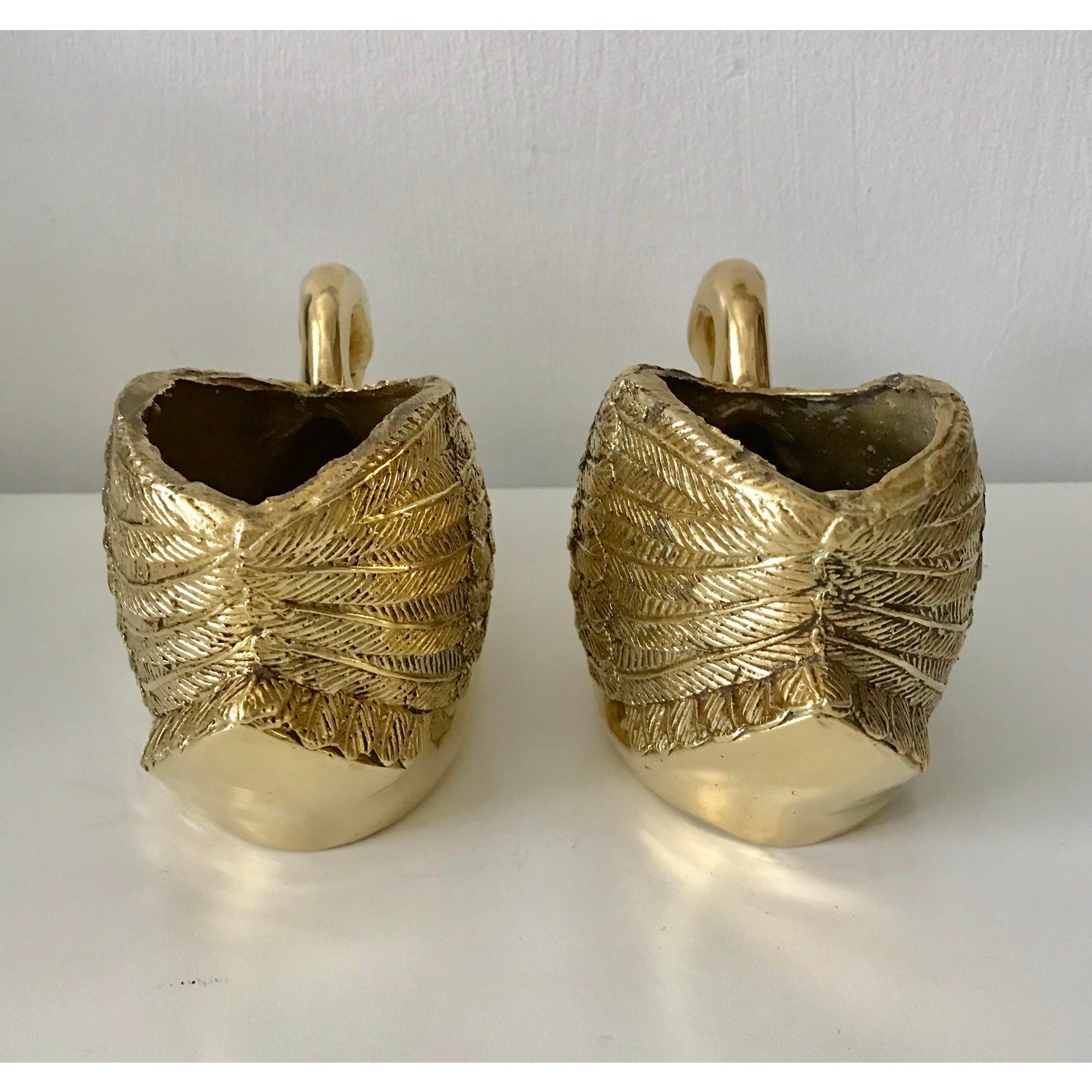 Gold Vintage Solid Brass Swan Planters A Pair