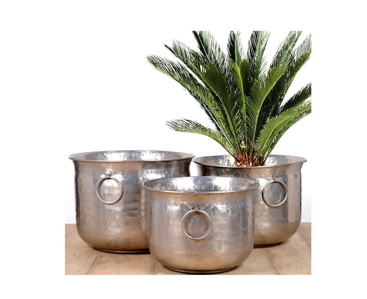 Black Nickel Antique Hammered Planter Set Of 3 Use: For Balcony Decor