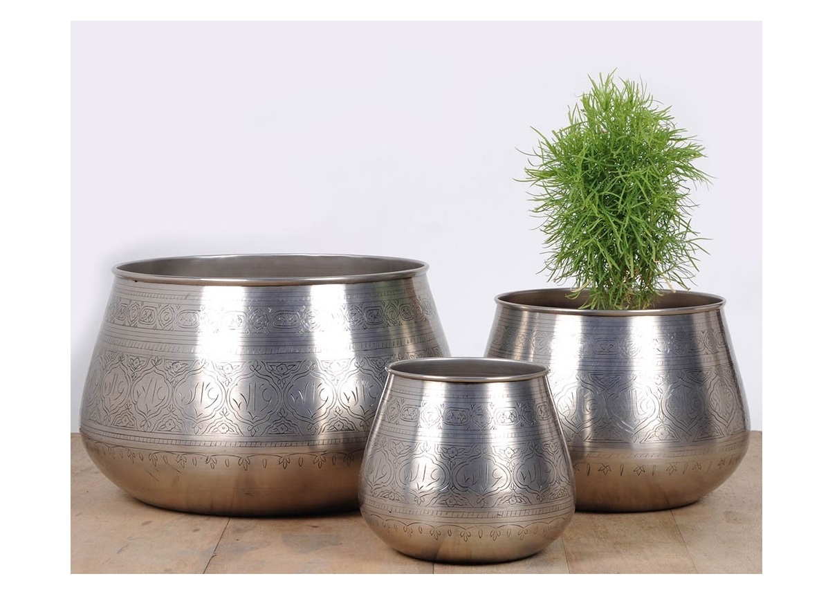 Black Nickel Antique Hammered Planter Set Of 3 Use: For Balcony Decor