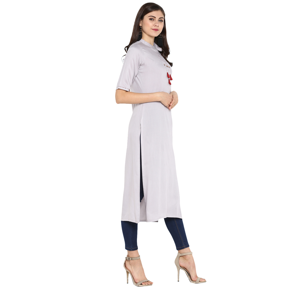 Ladies Plain Rayon Kurti - Size S To Xxl, Length 44 Inch, Color Grey | Soft Rayon Material, Cut Shoulder Design, Casual Ethnic Style