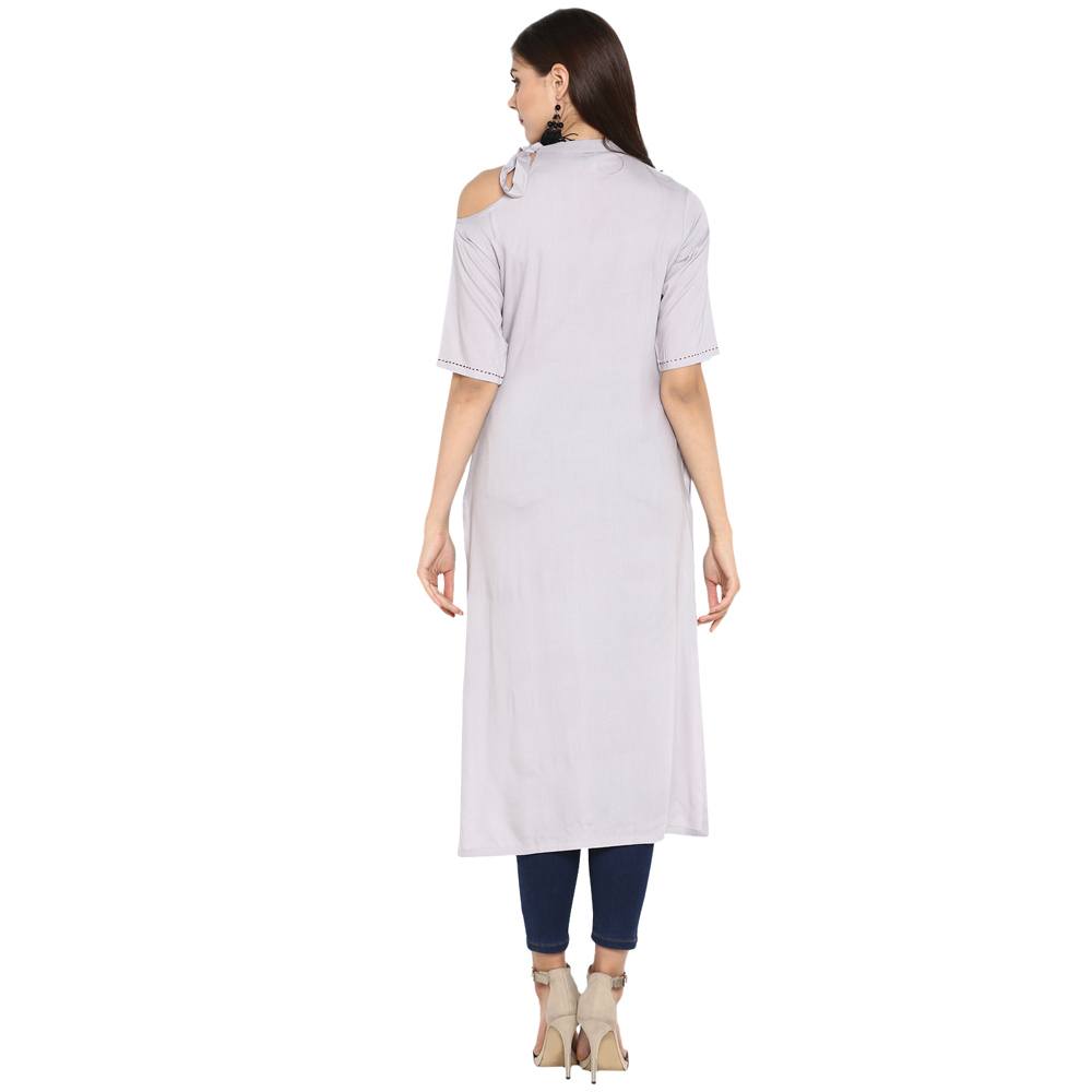 Ladies Plain Rayon Kurti - Size S To Xxl, Length 44 Inch, Color Grey | Soft Rayon Material, Cut Shoulder Design, Casual Ethnic Style