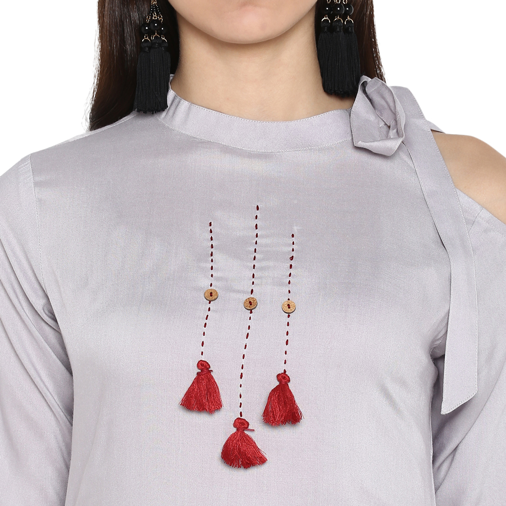 Ladies Plain Rayon Kurti - Size S To Xxl, Length 44 Inch, Color Grey | Soft Rayon Material, Cut Shoulder Design, Casual Ethnic Style