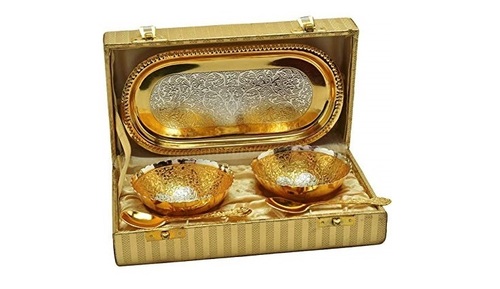 Metal Party Gifts Silver Gold Plated Bowl Set With Beautiful Box