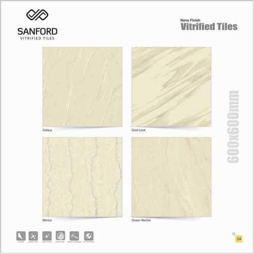 Nano Vitrified Tiles - Ceramic, 600x600 mm | Rustic Finish, Glazed & Polished Surface Treatment, Ideal for Interior Floor Applications