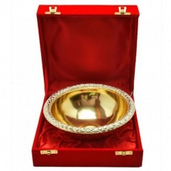 Gold Handi Bowl With Spoon Set Of 2 Pcs Brass Decorative Platter