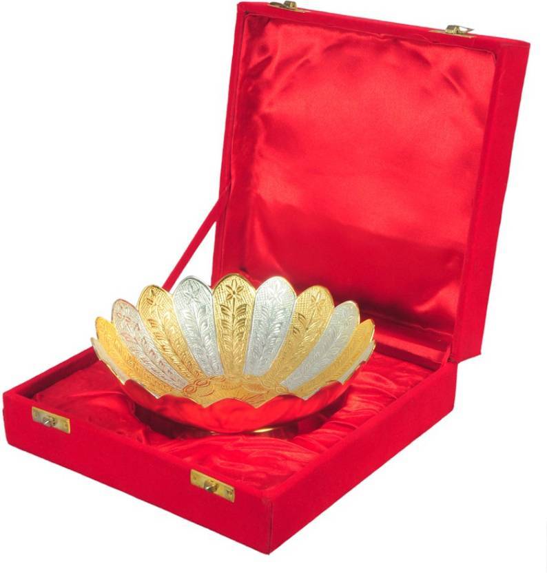 Gold Handi Bowl With Spoon Set Of 2 Pcs Brass Decorative Platter