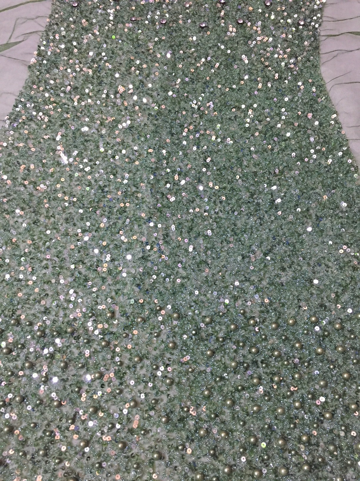 Heavy Beaded Pearl And Sequins Work Fabric