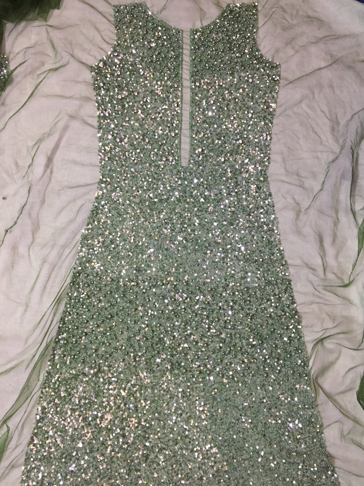 Heavy Beaded Pearl And Sequins Work Fabric