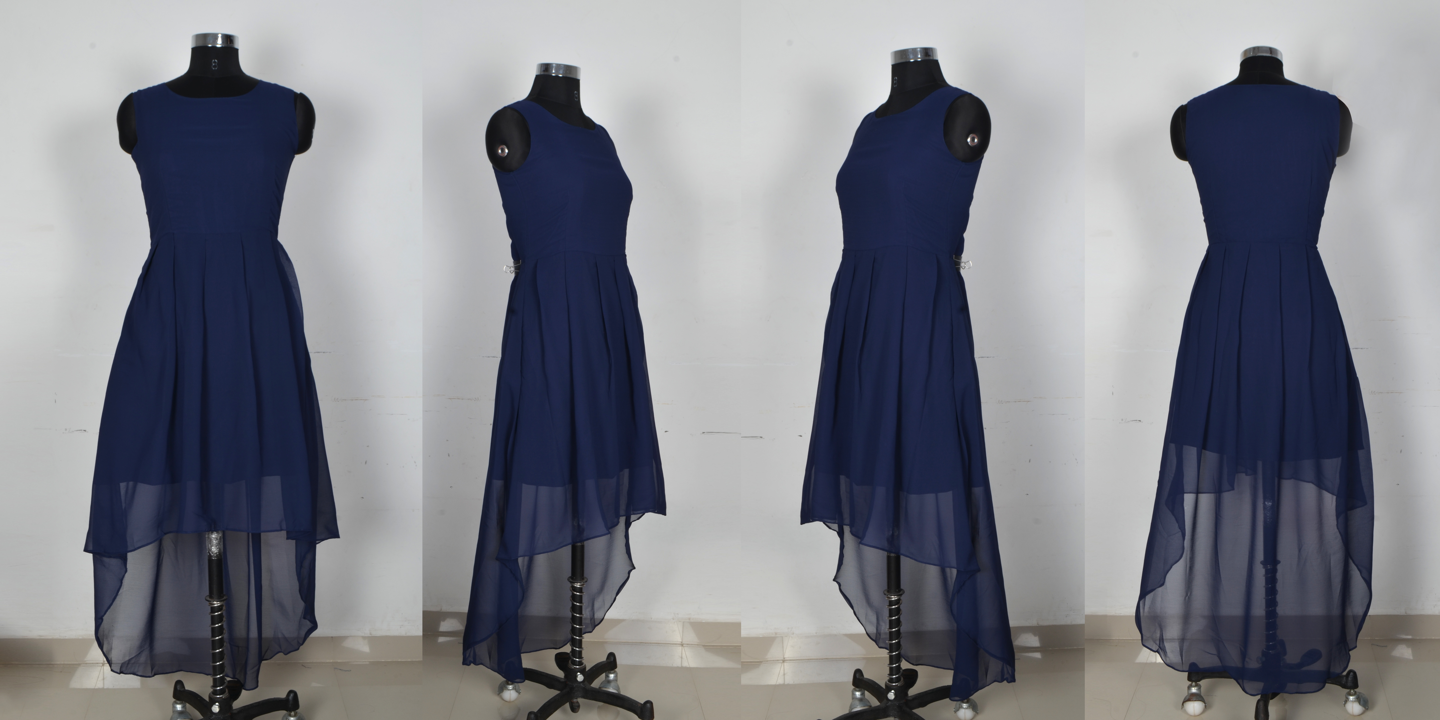 Ladies Long Western Dress - Georgette, Front Length 35 Inch, Back Length 55 Inch, Sizes S-xxl, Blue, Sleeveless, Washable, No Fade, All Season