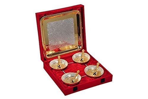 Festival Gift Gold & Silver Plated Brass Bowls Set Size: 28X28X8 Cm