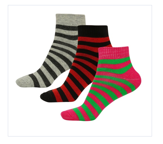 Ladies Full Ankle Socks - Polyester Cotton Blend, Medium Size, Mixed Color, Striped Pattern | Soft And Comfortable, Breathable Texture, Easy To Wash