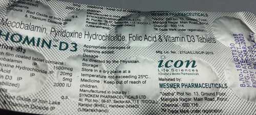 Mecobalamin Pyridoxine Hydrocloride Folic Acid Vitamin D3 Tablets General Medicines