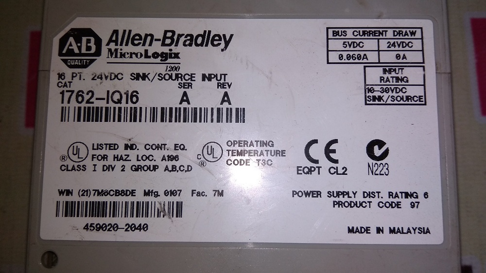 Allen Bradley Module 1762-iq16 A A