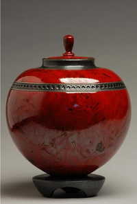 Enamel Infinity Red Raku Cremation Urn With Pedestal