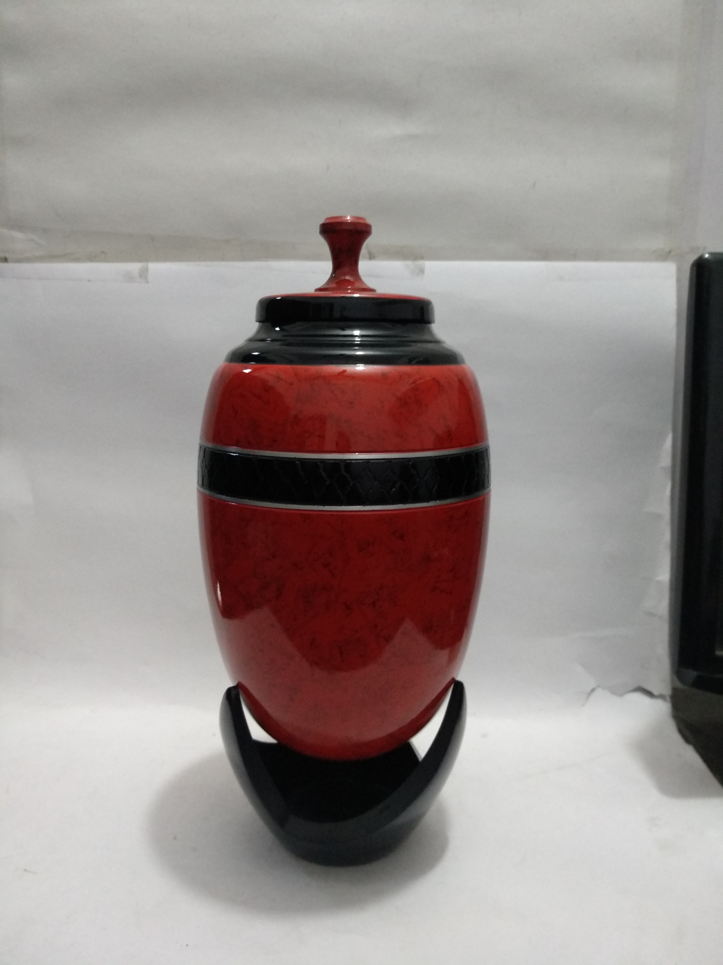 Enamel Infinity Red Raku Cremation Urn With Pedestal