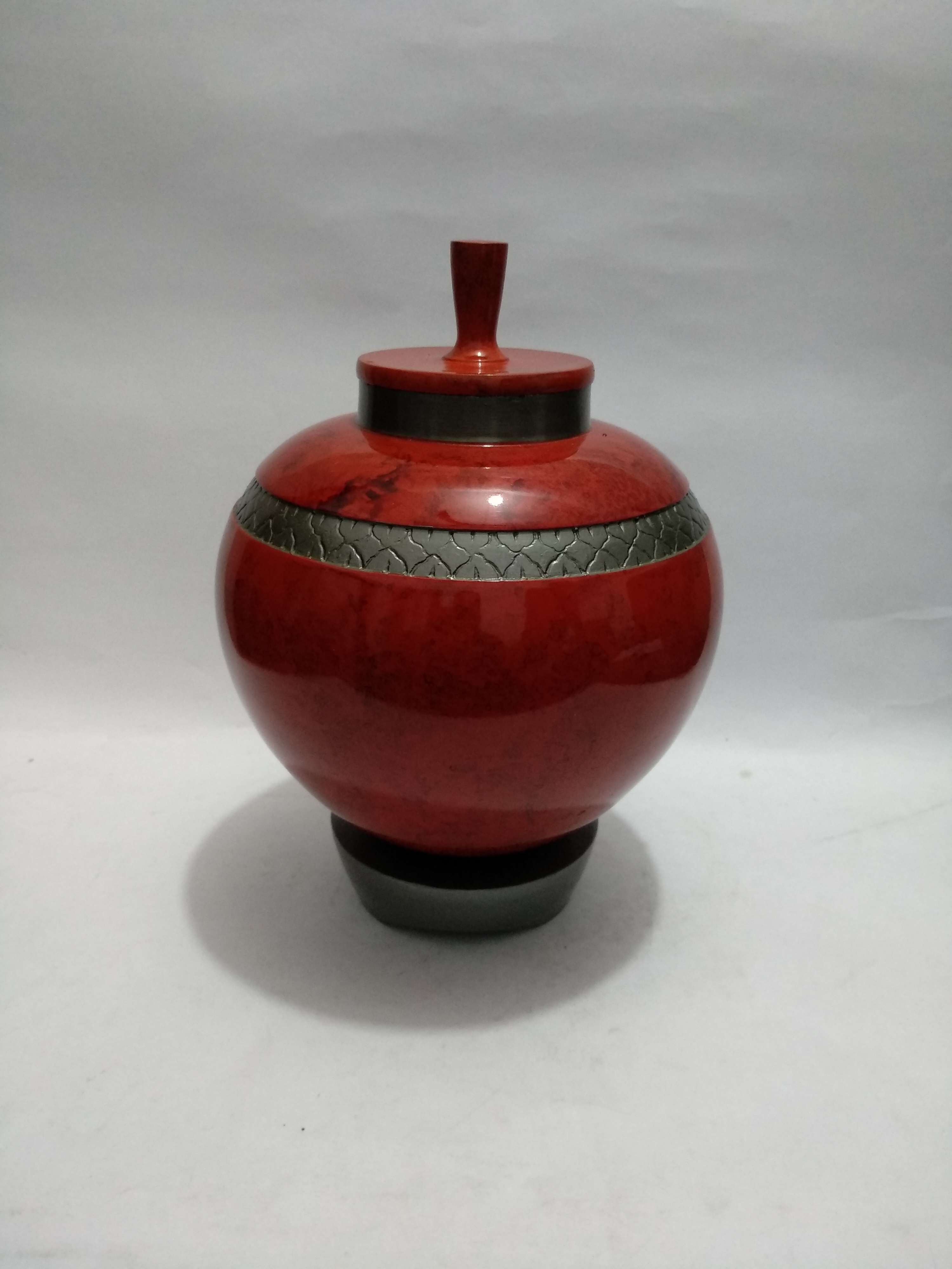 Enamel Infinity Red Raku Cremation Urn With Pedestal