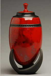 Enamel Infinity Red Raku Cremation Urn With Pedestal