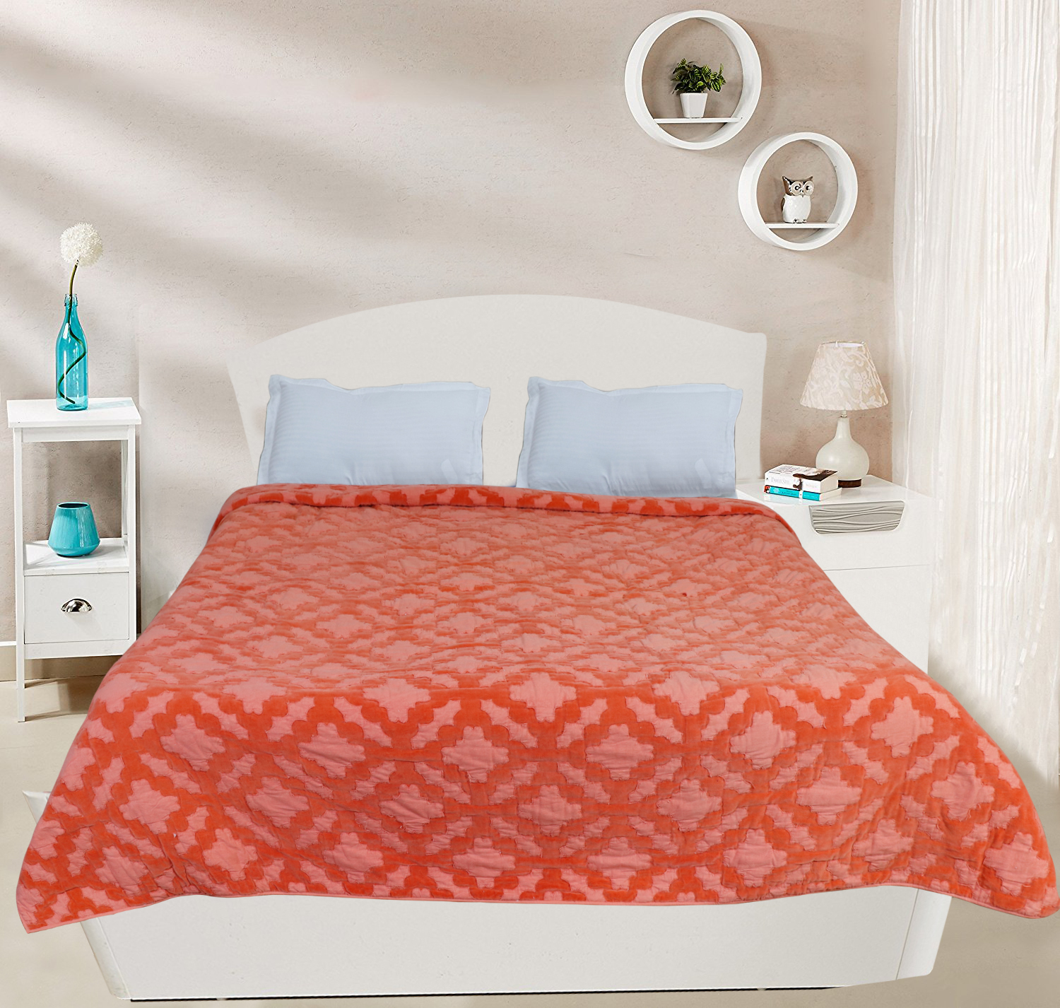 Quilted Bed Cover - 100% Cotton, King Size 270 Cm, Elegant Patterns | Machine Washable, Colorfast Design, Includes Pillow & Cushion Cover