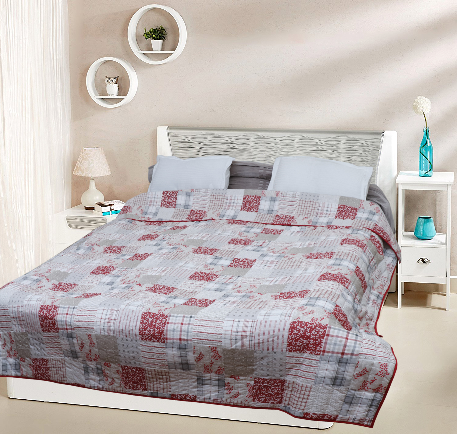 Quilted Bed Cover - 100% Cotton, King Size 270 Cm, Elegant Patterns | Machine Washable, Colorfast Design, Includes Pillow & Cushion Cover