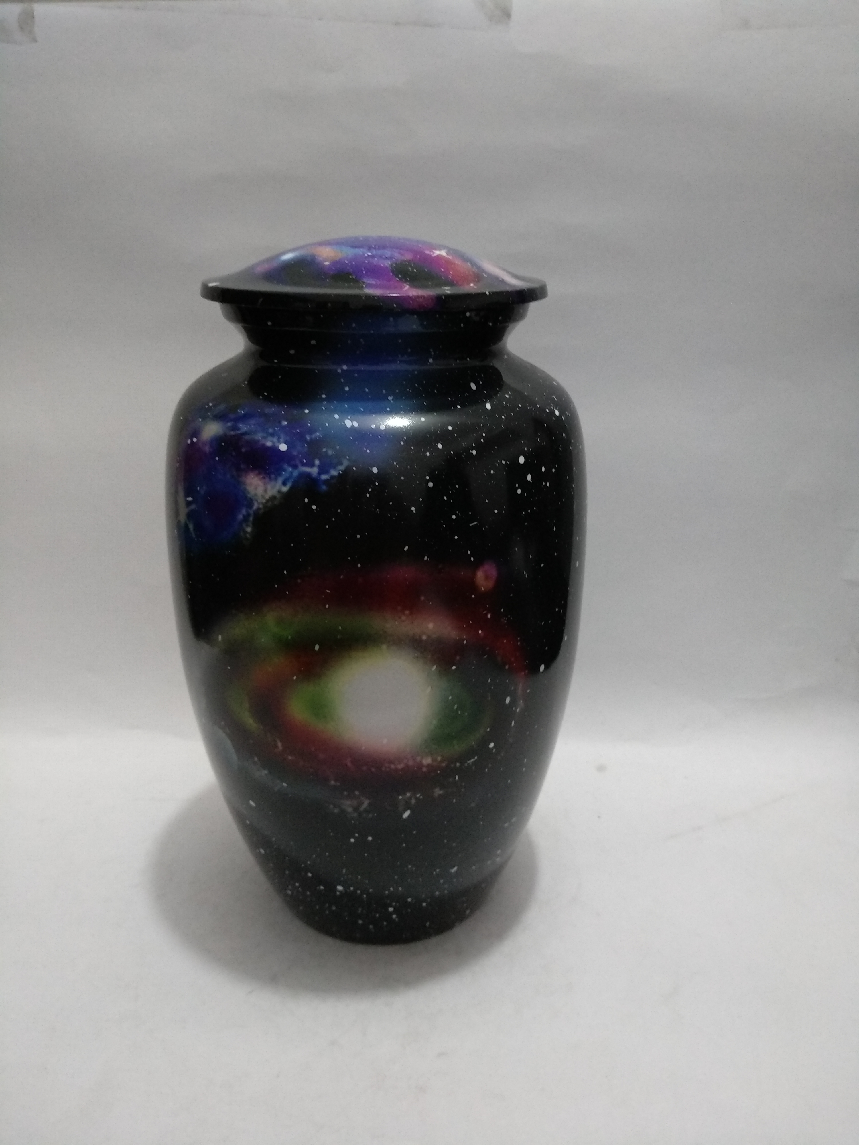 Rose Mother Of Pearl Cremation Urn - Metal, Customize Size, Shiny Blue Color - Enamel Finish, Religious Style
